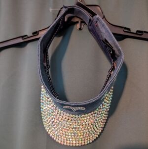 Rhinestone Embellished New Denim Visor